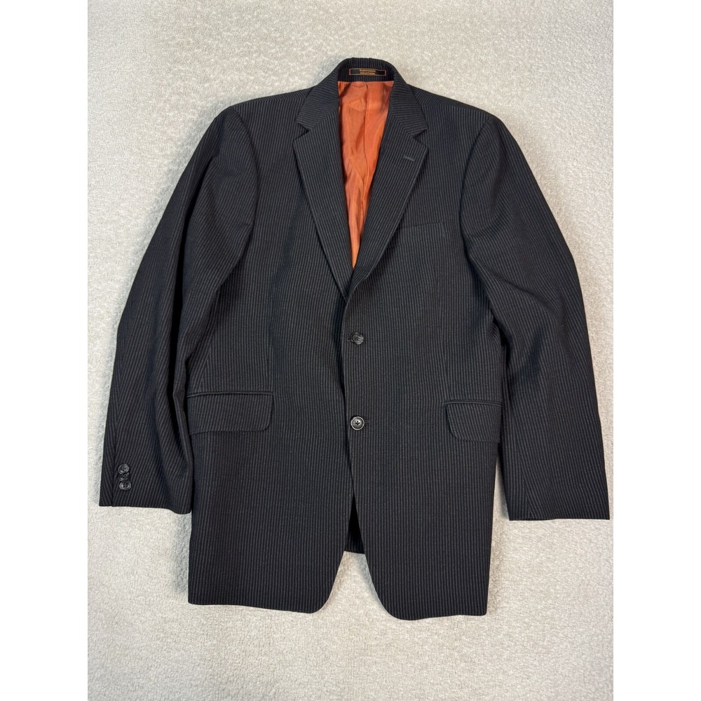 Ben Sherman Mens 2 Buttons Suit Jacket Pure‎ Wool Lined Pinstripes Black 40R
